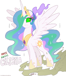 Size: 5031x5750 | Tagged: safe, artist:redapropos, princess celestia, alicorn, pony, absurd resolution, dark magic, magic, mud, solo, sombra eyes