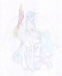 Size: 1024x1251 | Tagged: safe, artist:bellalullaby, philomena, princess celestia, centaur, belly button, traditional art