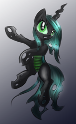 Size: 675x1100 | Tagged: safe, artist:kairaanix, queen chrysalis, changeling, changeling queen, female, green eyes, horn, solo