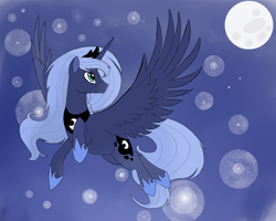 Size: 2500x2000 | Tagged: safe, artist:onlyagam3r, princess luna, alicorn, pony, female, flying, horn, mare, solo