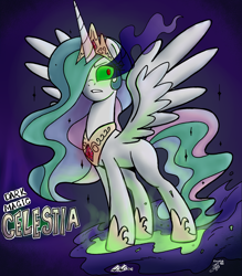 Size: 1600x1829 | Tagged: safe, artist:redapropos, artist:tlatophat, princess celestia, alicorn, pony, colored, dark magic, magic, solo, sombra eyes