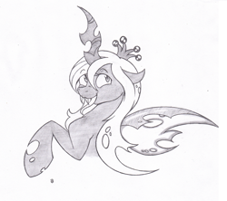 Size: 964x857 | Tagged: safe, artist:joey darkmeat, queen chrysalis, changeling, changeling queen, cute, cutealis, monochrome, traditional art