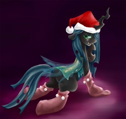 Size: 1200x1126 | Tagged: safe, artist:mrs1989, queen chrysalis, changeling, changeling queen, clothes, hat, santa hat, socks