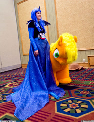 Size: 3211x4155 | Tagged: safe, applejack, princess luna, human, cosplay, irl, irl human, photo, please kill me, quadsuit