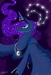 Size: 900x1318 | Tagged: safe, artist:random-gal, princess luna, alicorn, pony, female, horn, mare, simple background, solo