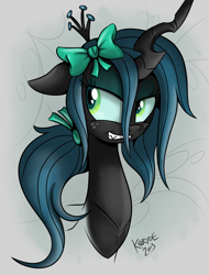 Size: 1800x2368 | Tagged: safe, artist:killryde, queen chrysalis, changeling, changeling queen, alternate hairstyle, female, freckles, ponytail, solo