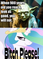 Size: 460x628 | Tagged: safe, princess celestia, alicorn, pony, 900 years old, grand jedi master, grand master, jedi, star wars, vulgar, war heroes, yoda