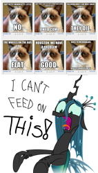 Size: 838x1471 | Tagged: safe, queen chrysalis, changeling, changeling queen, female, grumpy cat, horn, meme, tard the grumpy cat