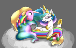 Size: 1711x1092 | Tagged: safe, artist:persicute, princess celestia, alicorn, pony, adventure time, cloud, crossover, lady rainicorn