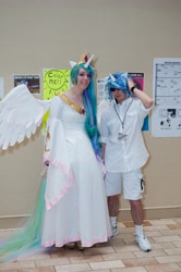 Size: 2848x4288 | Tagged: safe, dj pon-3, princess celestia, vinyl scratch, human, cosplay, irl, irl human, photo