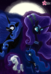 Size: 3340x4819 | Tagged: safe, artist:clouddg, nightmare moon, nightmare rarity, princess luna, rarity, alicorn, pony, unicorn, duality