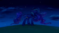 Size: 1920x1080 | Tagged: safe, artist:dragonataxia, princess luna, alicorn, pony, eyes closed, female, mare, night, raised hoof, solo, wallpaper