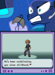 Size: 563x769 | Tagged: safe, princess luna, alicorn, pony, exploitable meme, gamer luna, gary motherfucking oak, gary oak, glowing eyes, meme, obligatory pony, pokémon, tv meme