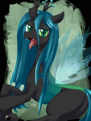 Size: 600x800 | Tagged: safe, artist:syansyan, queen chrysalis, changeling, changeling queen, bugbutt, butt, plot, solo, tongue out