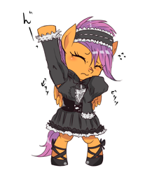 Size: 586x683 | Tagged: safe, artist:kuromozuku, scootaloo, pegasus, pony, bipedal, clothes, filly, gothic lolita, lolita fashion, solo, solo female