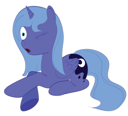 Size: 6500x5900 | Tagged: safe, artist:idontrunntoofast, princess luna, alicorn, pony, absurd resolution, one eye closed, prone, s1 luna, simple background, solo