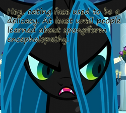 Size: 790x706 | Tagged: safe, queen chrysalis, changeling, changeling queen, insane pony thread, inverted mouth, mad cow disease, prion, spongiform encephalopathy