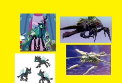 Size: 738x505 | Tagged: safe, queen chrysalis, changeling, changeling queen, kaiju, godzilla (series), megaguirus, meganula