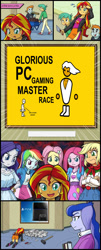 Size: 800x1977 | Tagged: safe, applejack, fluttershy, princess luna, rainbow dash, rarity, snails, snips, sunset shimmer, vice principal luna, equestria girls, exploitable, exploitable meme, gamer luna, glorious master race, meme, playstation 4, sunset's art critics