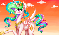 Size: 854x512 | Tagged: safe, artist:silvercommando, princess celestia, alicorn, pony, blushing, solo, wink