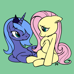 Size: 945x945 | Tagged: safe, artist:megasweet, fluttershy, princess luna, alicorn, pegasus, pony, s1 luna, simple background