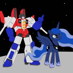 Size: 894x894 | Tagged: safe, artist:the-paper-pony, princess luna, alicorn, pony, crossover, starscream, transformers