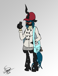 Size: 585x770 | Tagged: safe, queen chrysalis, anthro, changeling, changeling queen, female, glasses, hipster, horn