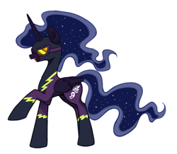 Size: 865x755 | Tagged: safe, artist:30clock, princess luna, alicorn, pony, clothes, goggles, pixiv, raised hoof, shadowbolts costume, simple background, solo