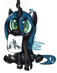 Size: 623x799 | Tagged: safe, artist:general-grievous101, queen chrysalis, changeling, changeling queen, nymph, cute, cutealis, drawing, filly, heart, mouth hold, solo, younger