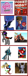 Size: 523x1381 | Tagged: safe, discord, king sombra, nightmare moon, queen chrysalis, changeling, changeling queen, pony, unicorn, chaos is magic, comparison chart, heavy weapons guy, max, poker night at the inventory, strong bad, team fortress 2, tycho brahe