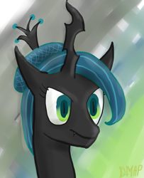 Size: 995x1224 | Tagged: safe, artist:dmap, queen chrysalis, changeling, changeling queen, 30 minute art challenge, alternate hairstyle, female, horn