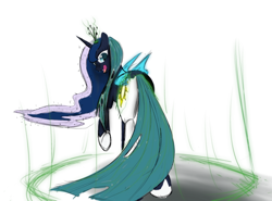 Size: 1200x886 | Tagged: safe, artist:spacehunt, queen chrysalis, changeling, changeling queen, character to character, female, horn, transformation