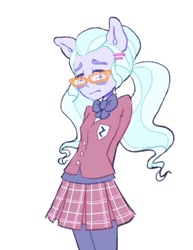 Size: 683x885 | Tagged: safe, artist:navy-pon, sugarcoat, equestria girls, friendship games, bowtie, clothes, crystal prep academy uniform, cute, eared humanization, female, glasses, hands behind back, pigtails, ponied up, school uniform, solo, sugarcute