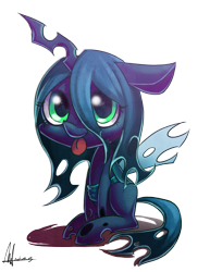 Size: 1887x2448 | Tagged: dead source, safe, artist:jggjqm522, queen chrysalis, changeling, changeling queen, nymph, cute, cutealis, filly, tongue out, younger