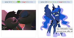 Size: 540x280 | Tagged: safe, edit, pipsqueak, princess luna, rarity, alicorn, pony, unicorn, 3d, angry, exploitable meme, gmod, implied infidelity, jealous, juxtaposition, juxtaposition win, kissing, meme, raripip, shipping