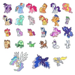 Size: 500x500 | Tagged: safe, artist:kevfin, angel bunny, apple bloom, applejack, blossomforth, bon bon, flash sentry, fluttershy, gummy, lyra heartstrings, opalescence, owlowiscious, pinkie pie, princess cadance, princess celestia, princess luna, rainbow dash, rarity, scootaloo, shining armor, spike, sunset shimmer, sweetie belle, sweetie drops, tank, twilight sparkle, twilight sparkle (alicorn), winona, alicorn, dragon, earth pony, pegasus, pony, unicorn, cutie mark crusaders, everypony, female, mane six, mare, pixel art, s1 luna, simple background, sprite, vector, white background