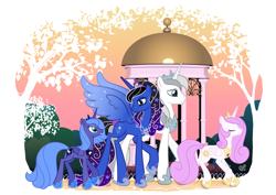 Size: 1754x1240 | Tagged: safe, artist:roze23, princess celestia, princess luna, oc, alicorn, pony, celestia and luna's father, celestia and luna's mother, pink-mane celestia, younger