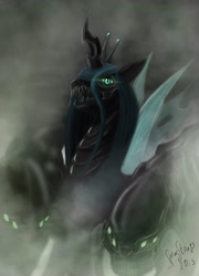 Size: 2428x3376 | Tagged: dead source, safe, artist:springstrings, queen chrysalis, changeling, changeling queen, female, green eyes, horn, solo