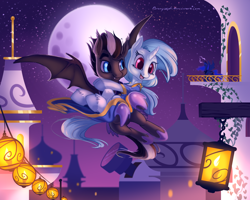 Size: 1500x1200 | Tagged: safe, artist:bronyseph, princess luna, oc, bat pony, pony, canterlot, flying