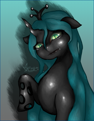 Size: 3632x4648 | Tagged: safe, artist:ping000, queen chrysalis, changeling, changeling queen, female, green eyes, horn, solo