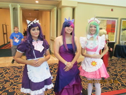 Size: 4608x3456 | Tagged: artist needed, safe, artist:konchiroichi, artist:skywardelf, princess celestia, rarity, twilight sparkle, human, anime festival orlando, clothes, convention, cosplay, irl, irl human, maid, photo