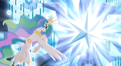 Size: 1913x1045 | Tagged: safe, princess celestia, alicorn, pony, princess twilight sparkle (episode), season 4, animation error, bruised, flying, solo, tree of harmony