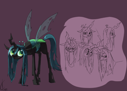 Size: 2800x2000 | Tagged: safe, artist:valcron, queen chrysalis, changeling, changeling queen, female, horn, sketch dump, solo