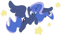 Size: 1000x568 | Tagged: safe, artist:perrydotto, princess luna, alicorn, pony, flying, solo, stars