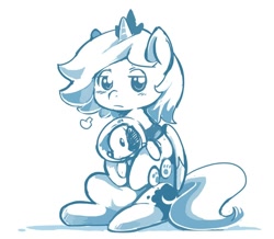 Size: 866x756 | Tagged: safe, artist:ende26, princess luna, alicorn, pony, cute, filly, frown, hug, laika, looking at you, plushie, sigh, sitting, woona, younger