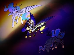 Size: 640x480 | Tagged: safe, artist:rainbow-pon3, princess celestia, princess luna, alicorn, pony, crown, female, fusion, horn, jewelry, mare, regalia, siblings, sisters