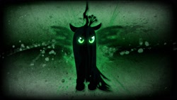 Size: 1920x1080 | Tagged: safe, artist:amoagtasaloquendo, queen chrysalis, changeling, changeling queen, glowing eyes, silhouette, vector, wallpaper