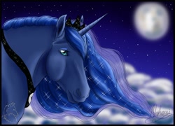 Size: 700x503 | Tagged: safe, artist:tarakas, princess luna, alicorn, pony, cloud, moon, realistic, solo, stars