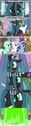 Size: 958x3780 | Tagged: safe, edit, edited screencap, screencap, lyra heartstrings, minuette, queen chrysalis, twinkleshine, changeling, changeling queen, a canterlot wedding, comic, mind control, rhapsody: a musical adventure, screencap comic, song reference