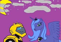 Size: 848x587 | Tagged: safe, artist:dieguinprimexd, princess luna, alicorn, pony, bumblebee, crossover, s1 luna, transformers, transformers animated